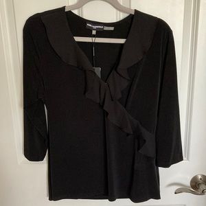 Comfortable knit, faux wrap shirt